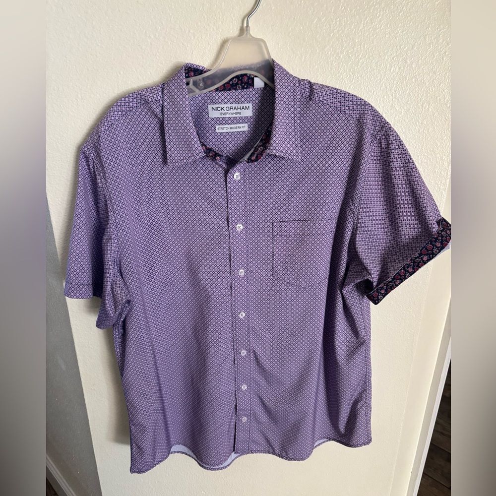 Nick Graham Everywhere Spring Purple Pink Flip Cuff Sleeve Men's Shirt XL